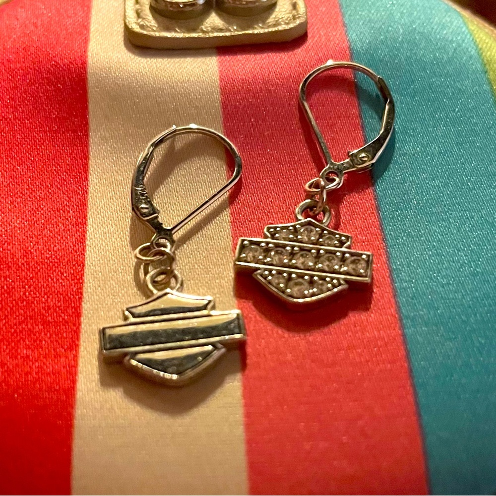 Harley-Davidson bar and shield earrings, two sides